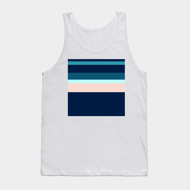 A brilliant brew of Navy, Blue Sapphire, Christmas Blue, Pale Cyan and Champagne Pink stripes. Tank Top by Sociable Stripes